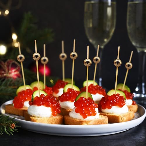 Minisland MSL150-Gold Pearl Cocktail Picks 4.7 Inches for Appetizers & Garnishes