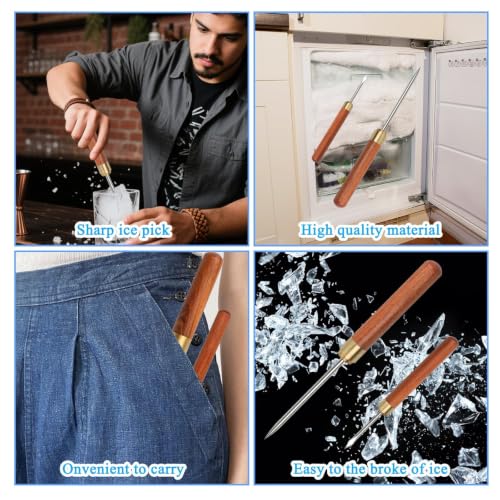 Stainless Steel Ice Pick Set with Wooden Handle & Cover – Bar & Kitchen Ice Breaker Tools