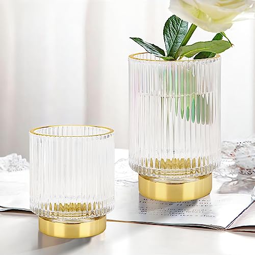 DASITON Clear Glass Makeup Brush Holder Organizer Vintage Striped Vase L