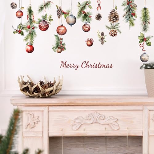 Christmas Wall Decals 9 - Winter Pine Cones & Colorful Balls Removable Vinyl