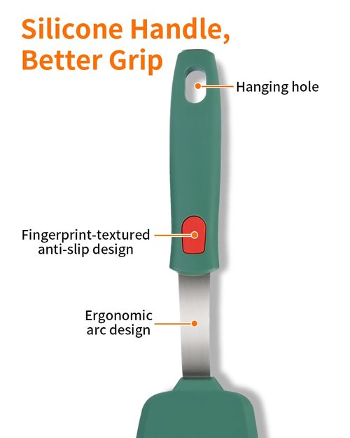 Brigii Silicone Spatula Turner Set of 3,Heat Resistant,430 Stainless Steel Core, BPA-Free Kitchen Utensils Set for Cooking,Baking,Flipping,Dishwasher Safe(Dark Green)