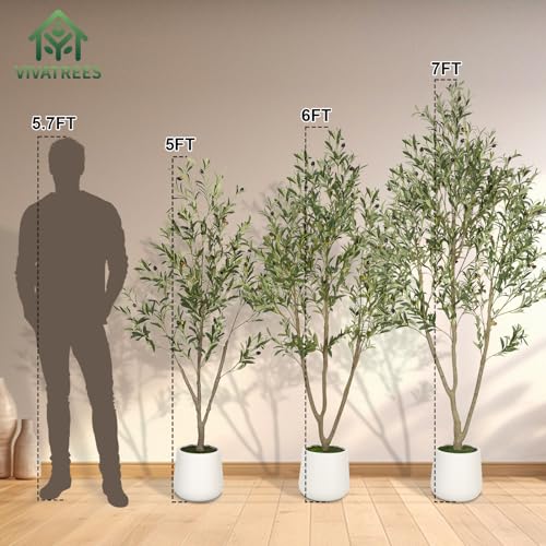 7FT Tall Artificial Olive Tree with White Planter & Wood Trunk