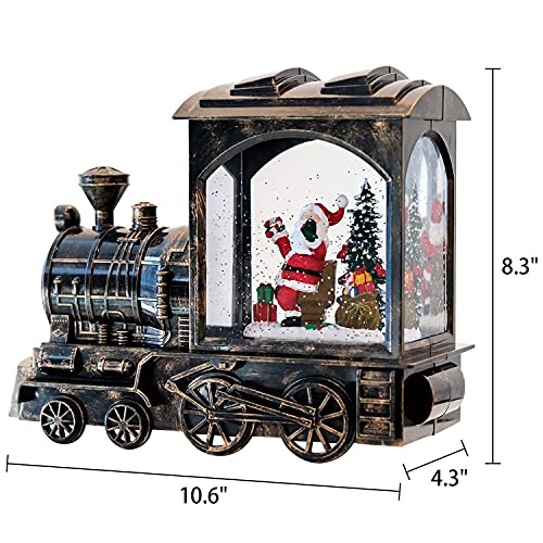 Christmas Musical Snow Globe Train Lantern - Lighted Swirling Glitter Santa