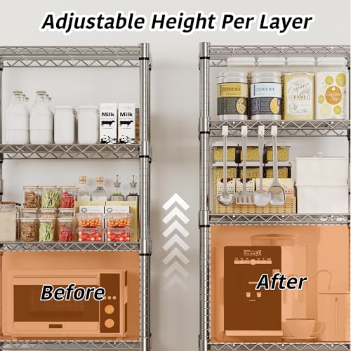 61-Inch Rolling Metal Wire Storage Rack with 5 Tiers and Wheels