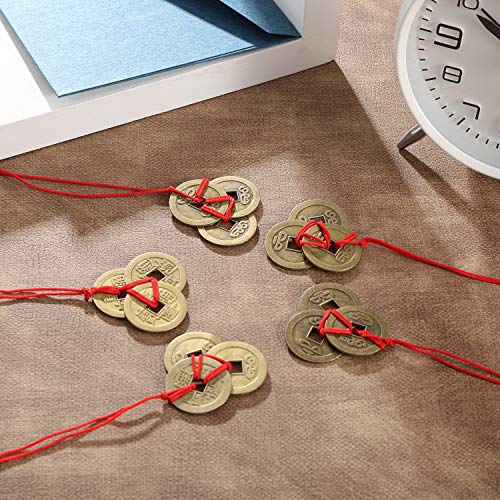 Chinese Fortune Coins with Red String - Feng Shui Good Luck Charms, 10 Pack