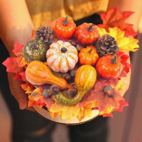 Artificial Mini Pumpkins and Maple Leaves Harvest Decor Set (50-Piece)