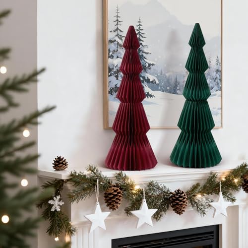 PAPER JAZZ 20in Large Honeycomb Christmas Tree – Green & Red Folding 3D Centerpiece