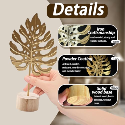 Gold Leaf Sculpture Table Decor, Modern Metal Botanical Shelf Statue