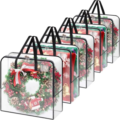 Clear Christmas Wreath Storage Bags 5 Pack for 30 Inch Wreaths