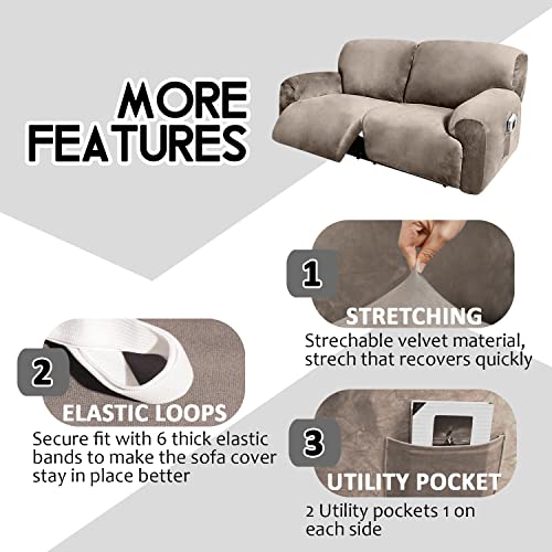 Extra Wide 2 Seater Reclining Sofa Cover - 6-Piece Velvet Slipcover