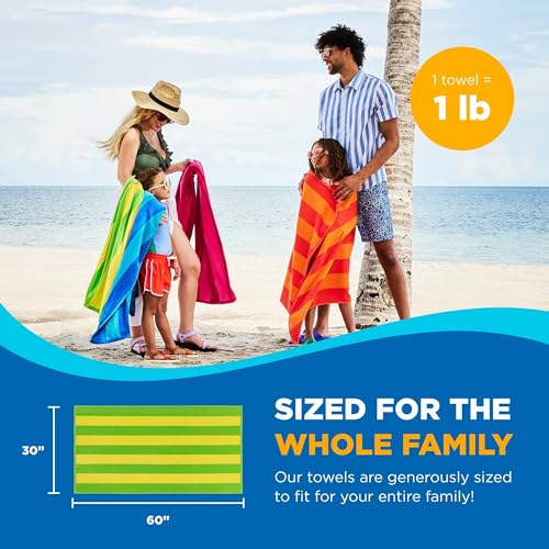 Ben Kaufman Striped Beach Towels | 29" x 58" Oversized Cotton Velour (4 Pack)