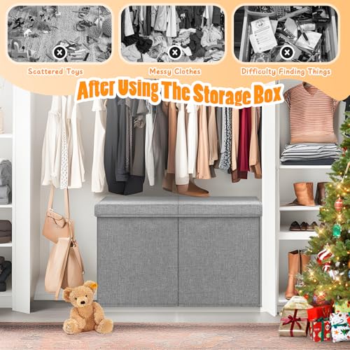 Large Collapsible Toy Storage Box with Lid and Divider, 25 x 13 x 16 Inch