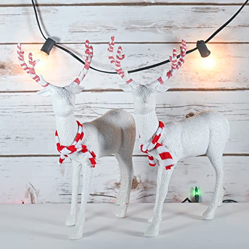 Peppermint Glitter Reindeer Christmas Figurines - 12" Holiday Decor, 2 Pack