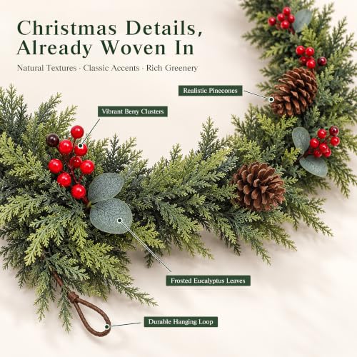 9FT Christmas Cedar Garland Real Touch Artificial Greenery DTNESS