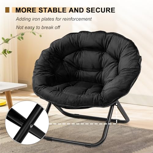 Grezone Black Oversized Folding Moon Chair - Comfortable Indoor/Outdoor Lazy Seat