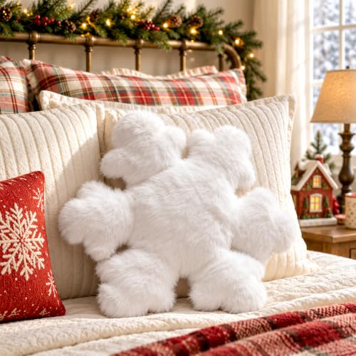AELS 17.7" Snowflake Faux Fur Decorative Throw Pillow Set of 1 - White Christmas Accent