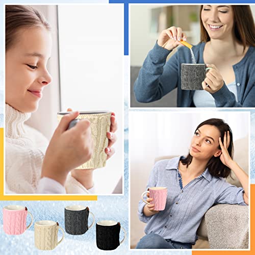 4 Pcs Reusable Knitted Coffee Mug Sleeves, Stretchy Wool Cup Cozy Set