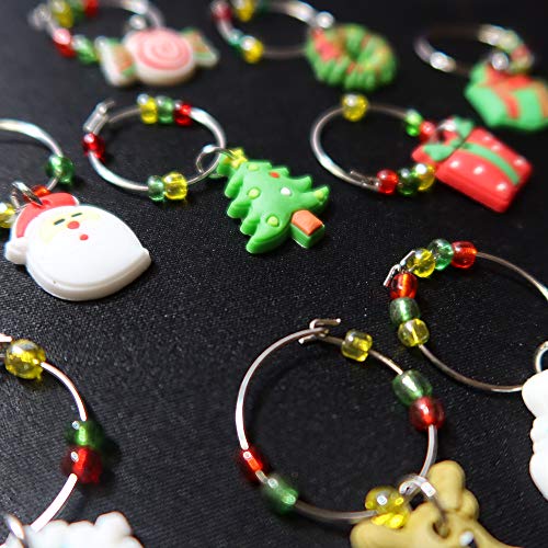 CNYMANY 12 pcs Christmas Wine Glass Charms with Buckle Design – PVC Variants Gift Set