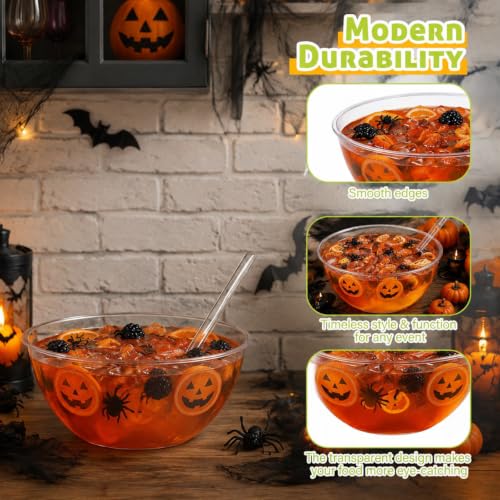 2-Piece 0.5 Gallon Clear Plastic Punch Bowl Set with Ladle for Parties
