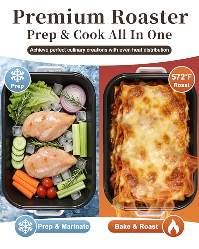 Enamel Turkey Roasting Pan with Rack Set - Oven Safe Casserole Dish, Large & Medium Sizes