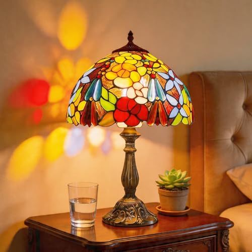 Plynvexa Tiffany Sunflower Stained Glass Table Lamp 12" Multicolor Flowers