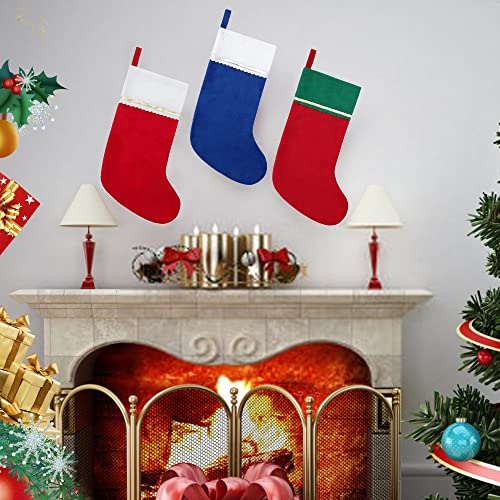 Mixed Color Felt Christmas Stockings 19 Inches Set of 6 with Gold Trim - Holiday Decor