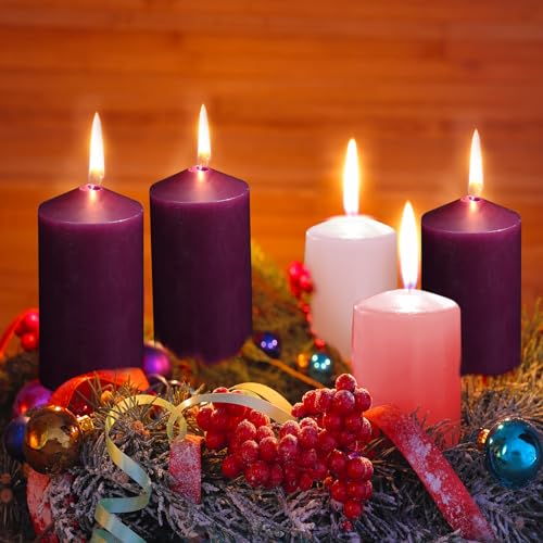 MTLEE 5 Pack Christmas Advent Pillar Candles - Church & Holiday Decor, 3x6 Inch, Gift Set