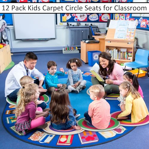12-Piece Classroom Carpet Circle Seats - 16-Inch Round Floor Cushions