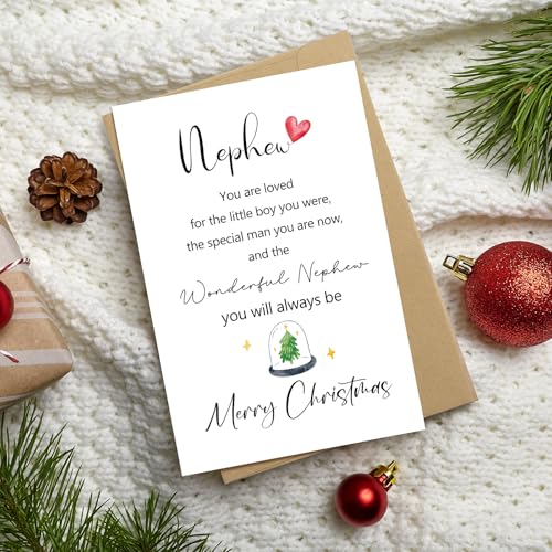 Nephew Christmas Card - Heartfelt Card from Aunt/Uncle, RYYike 8x5.3in with Envelope