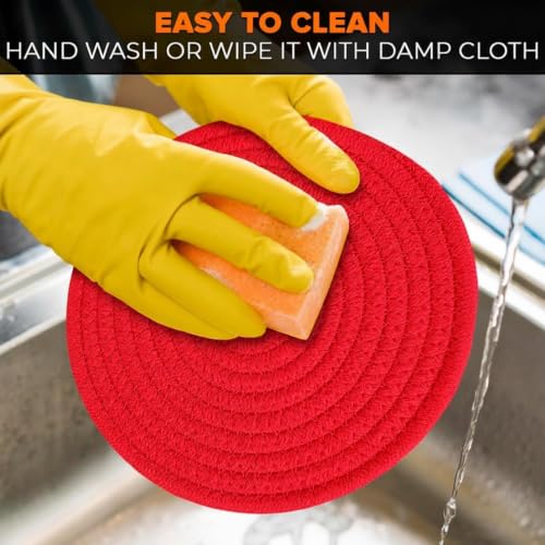 Patelai 6-Piece Cotton Trivet Set, 7in & 4.7in Hot Pot Holders & Coasters