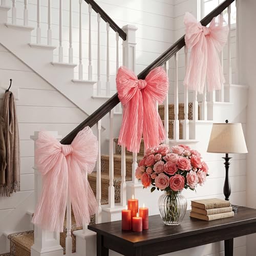 3-Pack Large Shimmer Pleated Gauze Bows - Pink Wall & Party Decor (14x16")
