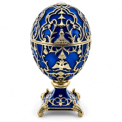 BestPysanky 1912 Tsarevich Royal Easter Egg Gold Plated Pewter Hand Painted Gift Box