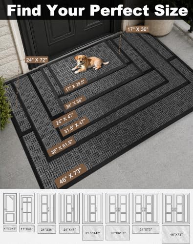 Heavy Duty Front Door Mat 29.5" x 17" - Non-Slip Dirt Trapper Doormat, Gray