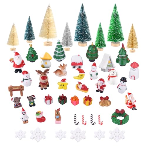 KUUQA 50 Pcs Mini Christmas Ornament Set with Trees & Figurines