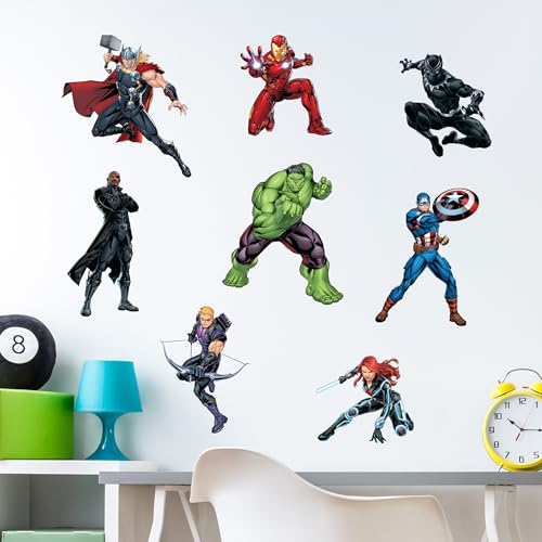 Superhero Wall Decals Set - 8 Piece Removable Vinyl Stickers for Kids Rooms