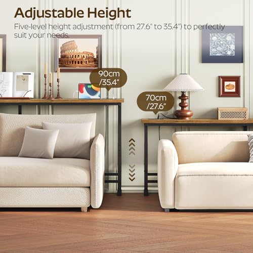 70.9" Adjustable Height Console Table with Power Outlet, Narrow Sofa Table