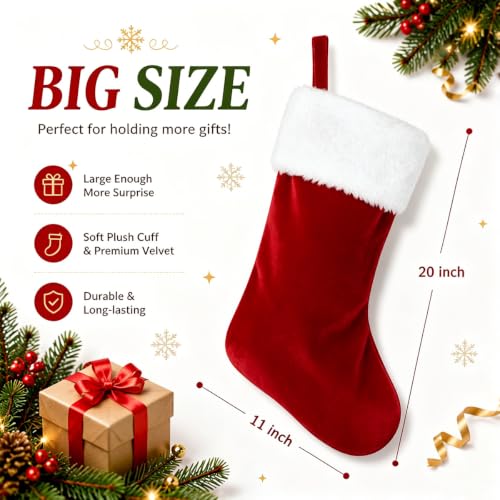 Personalized Custom Name Christmas Stocking - 20 Inch Red Velvet Plush