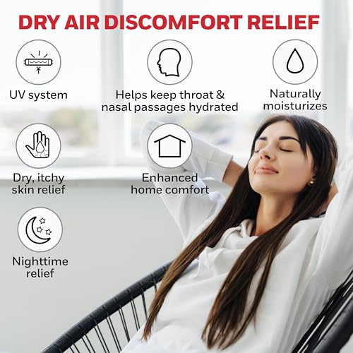 Cool Moisture Humidifier for Bedroom - 1.1 Gallon Quiet Room Humidifier with UV Technology and Easy-Fill Tank, Black