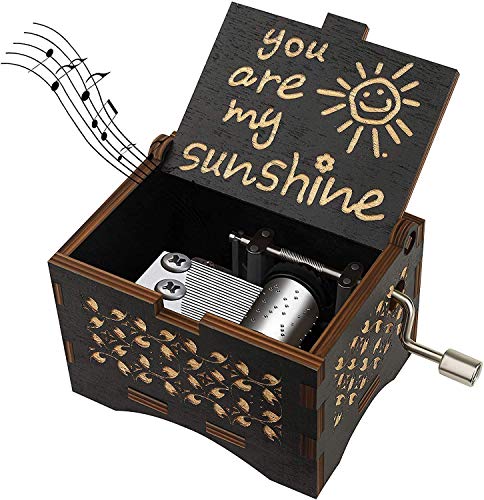 Hand Cranked Wooden Music Box - Laser Engraved You Are My Sunshine Melody