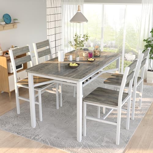 5-Piece Rustic Farmhouse Dining Table Set with 4 Chairs and Storage Shelf