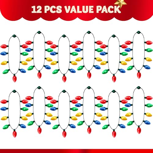 JOYIN Christmas LED Light Up Necklace - 12 Pack with 9 Multicolor Bulbs, Holiday Party Favors