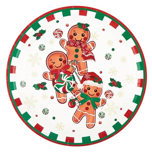 AllReal Christmas Gingerbread Paper Plates 7Inch 48 Pack - Festive Holiday Dessert Plates