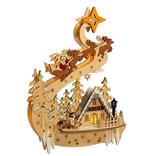 Battery-Operated Wooden Christmas Village with Santa and Sleigh - 11.8 Inch