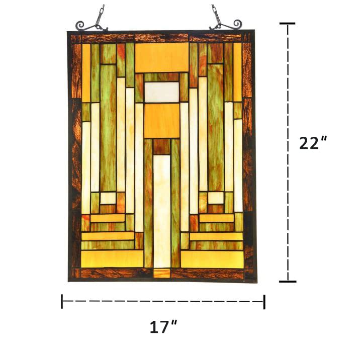 Tiffany-Style Antique Stained Glass Window Panel 22x17