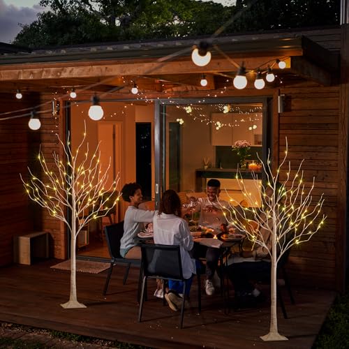 LIGHTSHARE 6 Feet 72 LED Birch Tree Lights 2-Pack Warm White Indoor Outdoor Holiday