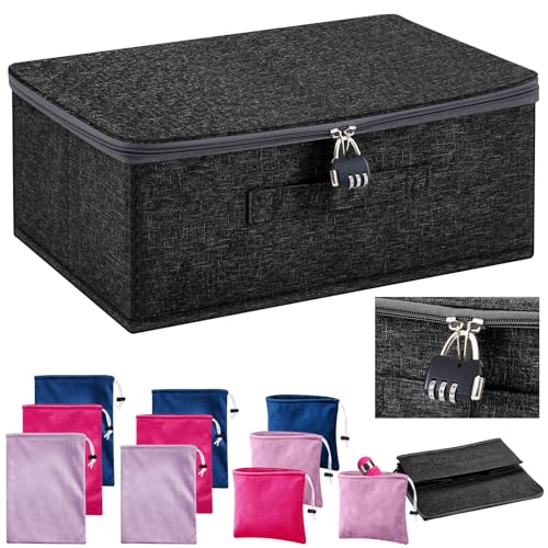 Lockable Discreet Storage Case with 9 Drawstring Bags for Personal Items