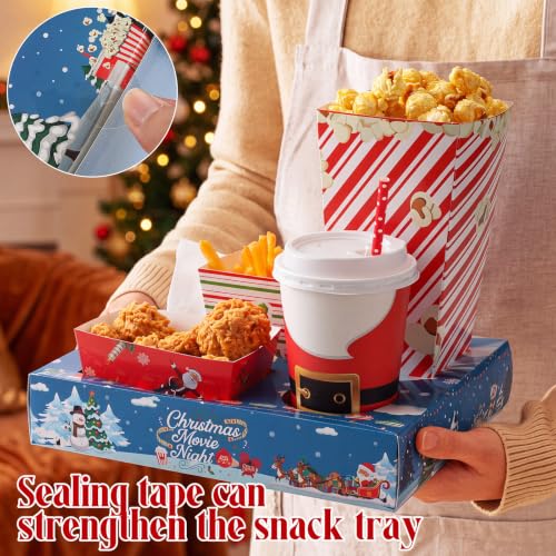 Santa Christmas Movie Night Snack Tray Set - 24 Pcs with Cups, Straws & Stickers
