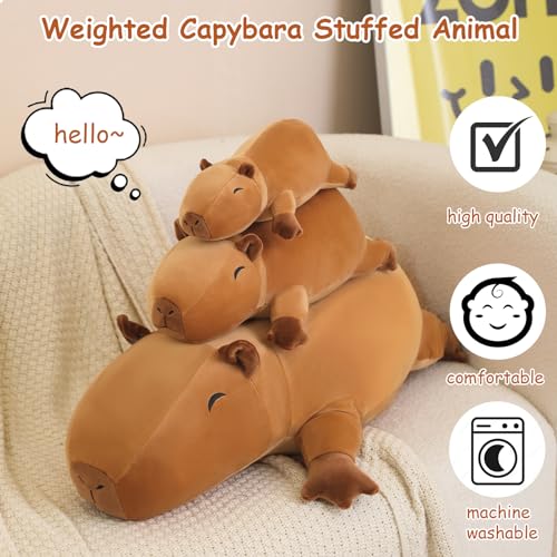 SQEQE Weighted Capybara Plush Stuffed Animal, Cute Soft Plushie Pillow Toy