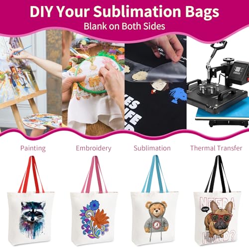 OLSUNOR 10-Pack Multicolor Canvas Tote Bags with Zipper, Reusable Grocery Bags