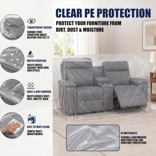 Clear Plastic Loveseat Cover, 91 W x 45 D x 50 H, 4 Mil PE